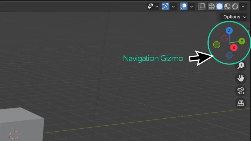 3d viewport navigation gizmo highlighted in blender