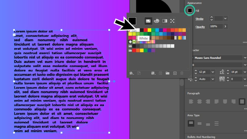 applying white fill color to placeholder text in illustrator