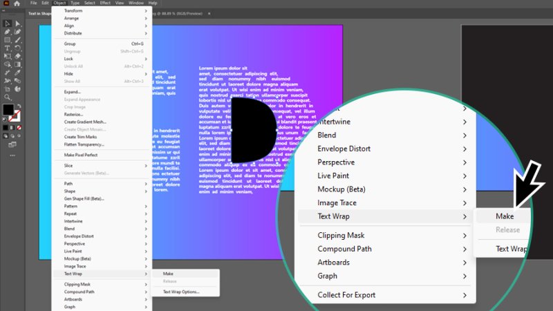 applying text wrap effect to basic shape in illustrator