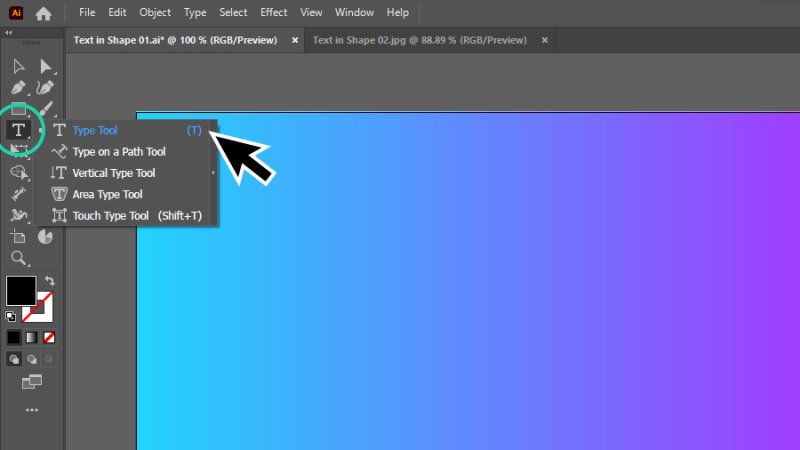 picking the type tool from the left toolbar in illustrator