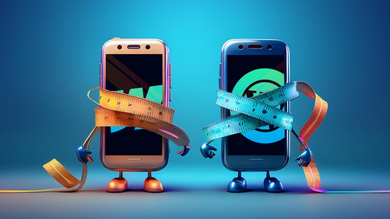 two mobile phones entangled in measure tape showing webflow and wordpress logos