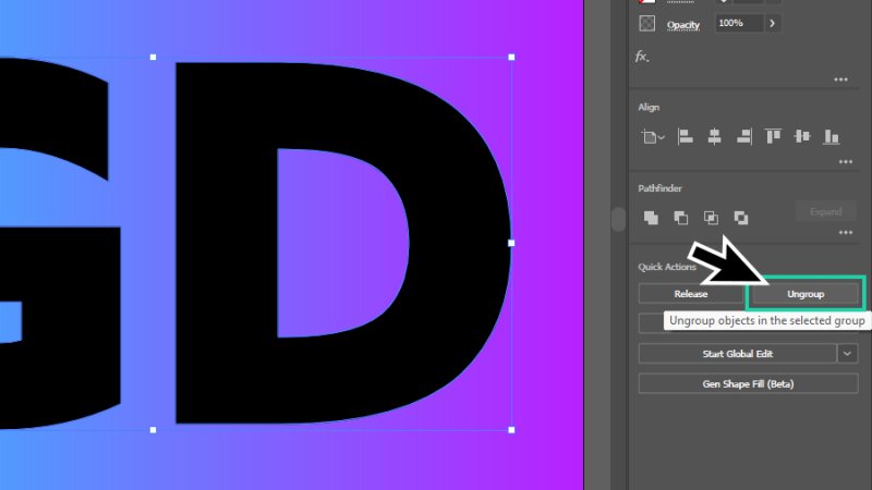 ungrouping g and d letters vector shapes in illustrator