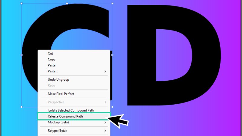 picking the release compound path option in illustrator