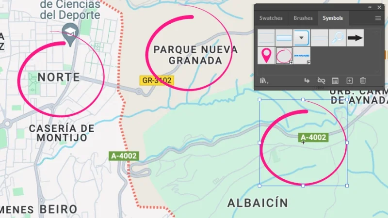 instances of a dynamic symbol signaling map location in adobe illustrator