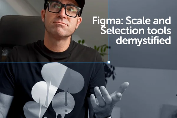 A photo of Dan Scott with the text scale and selection tools in figma overlayed